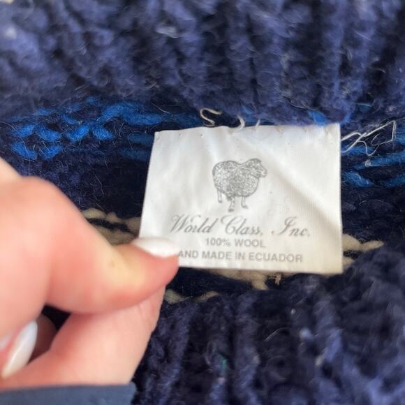 World Class Inc Blue Print Wool Oversized Sweater Size Large - Picture 2 of 4